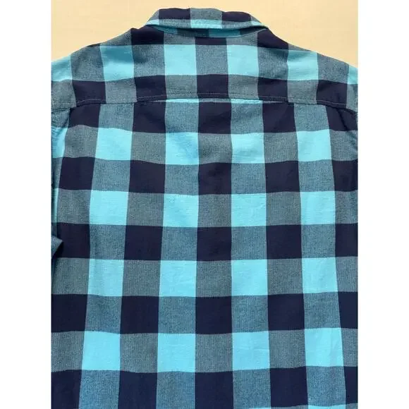 TIMBERLAND Cotton Flannel Button Up Shirt Men's Size XL Regular Aqua Navy Check - Picture 6 of 14